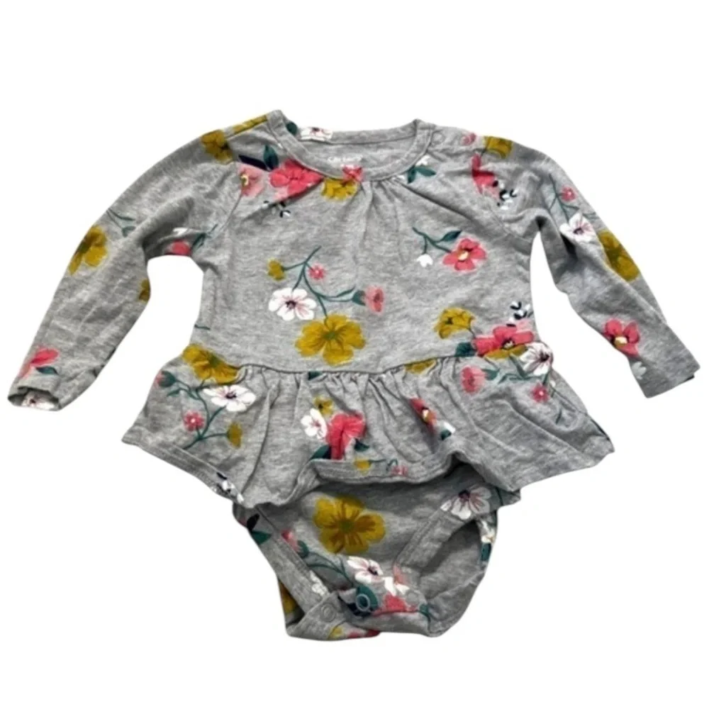 Carter's Long Sleeve Bodysuit Gray Floral 6M